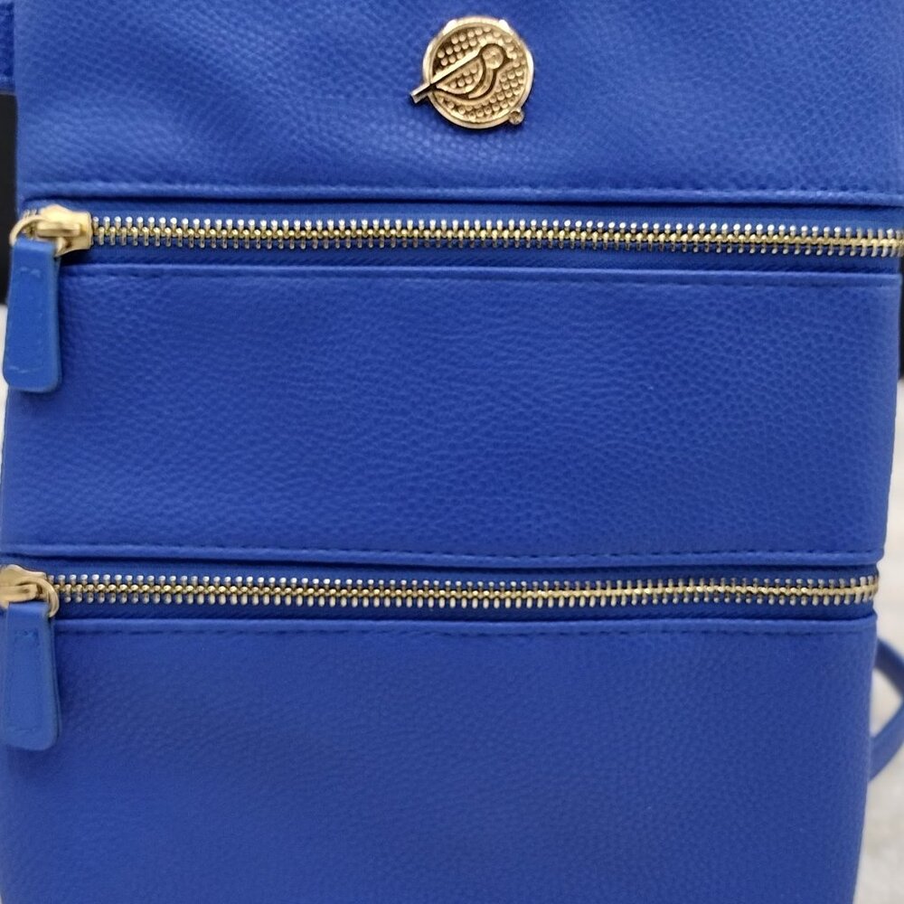 Birdie Balou 3-Zip Royal Blue Crossbody Bag | Faux Leather, Gold Hardware - Picture 5 of 10